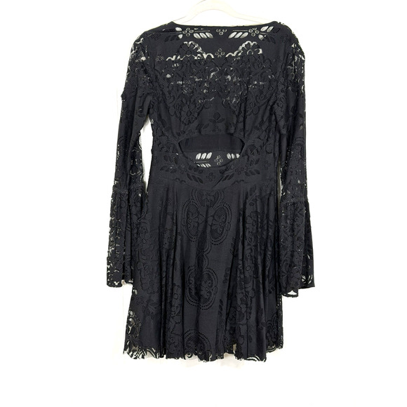 Free People Lace Lovers Folk Song Mini Dress 12 Black Whimsigoth Dark Coquette - Picture 2 of 12